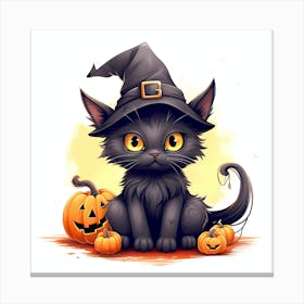 Black cat pumpkin Canvas Print