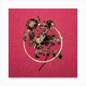 Gold Rose of Love Bloom Glitter Ring Botanical Art on Viva Magenta n.0356 Canvas Print