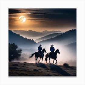 Cowboys In The Moonlight 2 Canvas Print