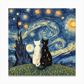 Starry Night Cats 13 Canvas Print