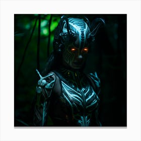 Neon lady hunter in the woods Canvas Print