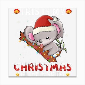 This Is My Christmas Pajama Koala Santa Hat Lights Canvas Print