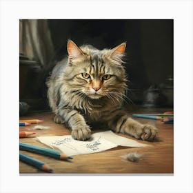 Cat With Pencils 1 Canvas Print