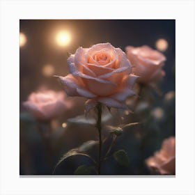 Pink Roses At Night Canvas Print