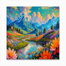 Flower Painting . Beautiful natural scenery painting art style Canvas Print