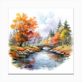 Watercolor Autumn Bridge Canvas Print