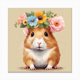 Floral Baby Hamster Nursery Illustration (58) Canvas Print
