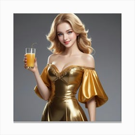 Sexy Woman In Gold Dress Canvas Print