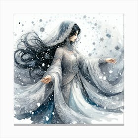 In A Wintry Wonderland A Graceful Lady Watercolor Canvas Print