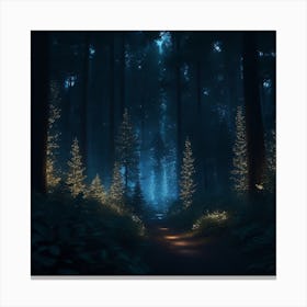 The Night Forest Adorned With Fantastical Lights Canvas Print