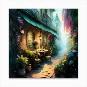 Quiet and attractive dining nook, overgrown flowers, high quality, detailed, highly 3D, elegant carved cart, 22 Canvas Print