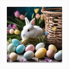 Easter Bunny With Basket Of Eggs 1 Canvas Print