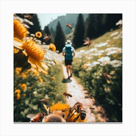 Bees On A Flower Canvas Print