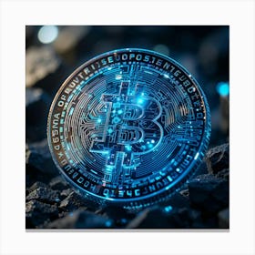 Bitcoin On A Rock Canvas Print