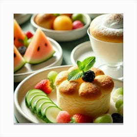 A Close Up Of Lighter Fare Dishes, Including Delic Canvas Print