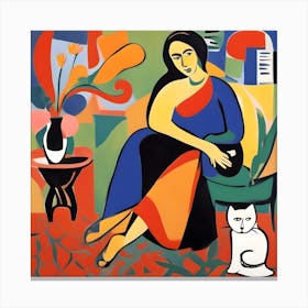 Matisse Style Woman With A Cat Canvas Print