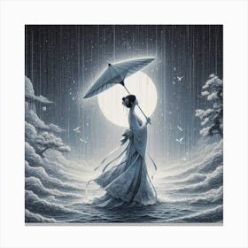 Geisha In The Rain 1 Canvas Print