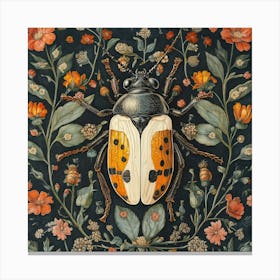 Beetle On Flowers Art Canvas Print