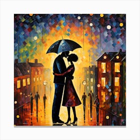 Couple Kissing In The Rain Canvas Print