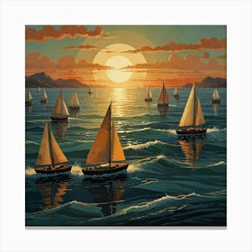 Sailboats At Sunset 8 Canvas Print