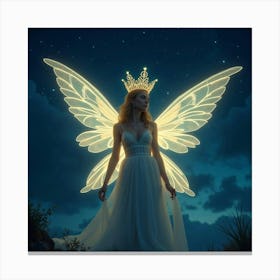 Fairy Queen With Wings Glowing In The Starlit Night Sky 1 Canvas Print