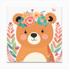 Floral Teddy Bear Nursery Illustration (6) Canvas Print