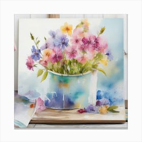 Flowers In A Bucket Canvas Print