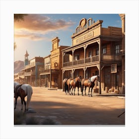 Western Town In Texas With Horses No People Ultra Hd Realistic Vivid Colors Highly Detailed Uh Canvas Print