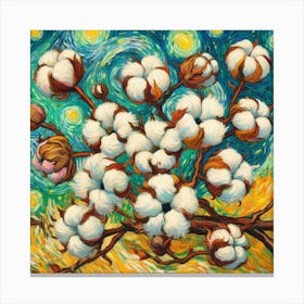 Van Gogh style, Cotton Flower branch 2 Canvas Print