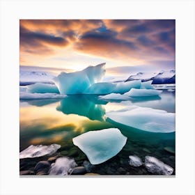 Icebergs At Sunset 29 Canvas Print
