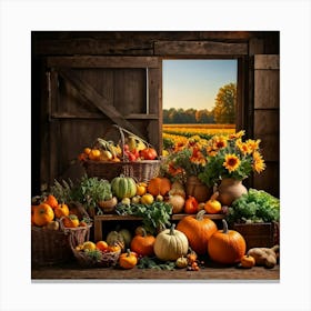 Abundant Autumn Harvest Fresh Seasonal Vegetables Cornucopia Overflowing Pumpkin Centerpiece Nat (5) Canvas Print