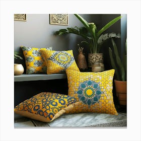 Yellow And Blue Pillows 1 Canvas Print