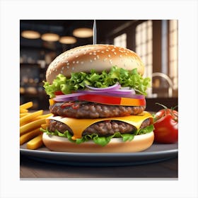 Hamburger On A Plate 167 Canvas Print