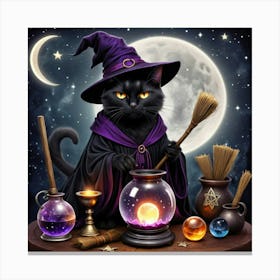 Witch With Broomstick Canvas Print
