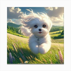 Dog Running In The Field Canvas Print