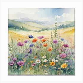 Multicolored Wildflowers Watercolor Field Drawin 0 (3) Canvas Print