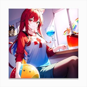 Anime Girl With Cat Canvas Print