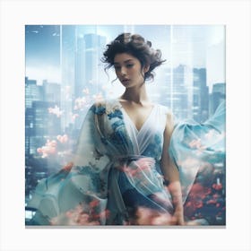 Asian Woman In Blue Dress Canvas Print