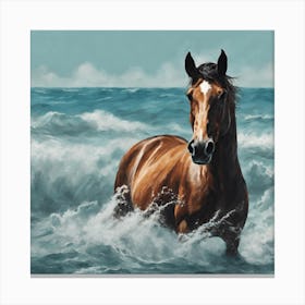 Horse In The Ocean Art Print 1 Canvas Print