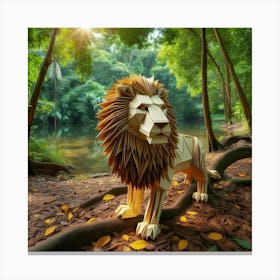 Origami Lion In A Nature Reserve (1) Canvas Print