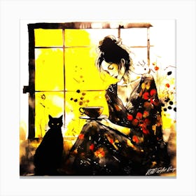 Cat Companions - Kimono And Cat Canvas Print