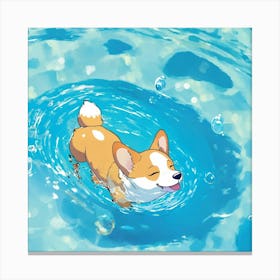 Corgi Swimming 1 Canvas Print