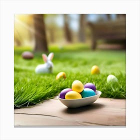 Easter Eggs On Grass Canvas Print