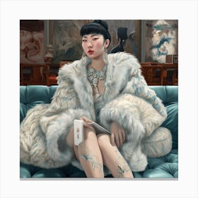 Asian Woman In Fur Coat Canvas Print