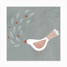 White and Red Scandinavian Bird Singing Canvas Print