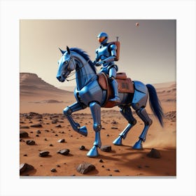 Hombre Y Caballo Robot Cabalgando En La Luna Canvas Print