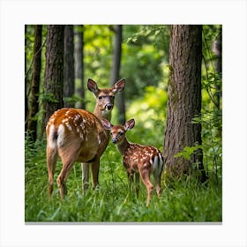 Fawn And Fawn In The Forest 1 Canvas Print