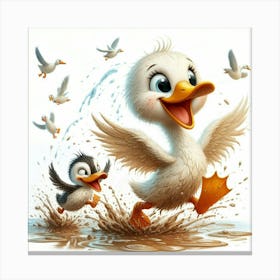 Ducks In Puddle Canvas Print