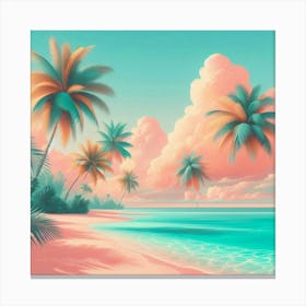 Pink Beach With Palm Trees Canvas Print