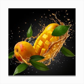 Mangoes Splashing Water Canvas Print